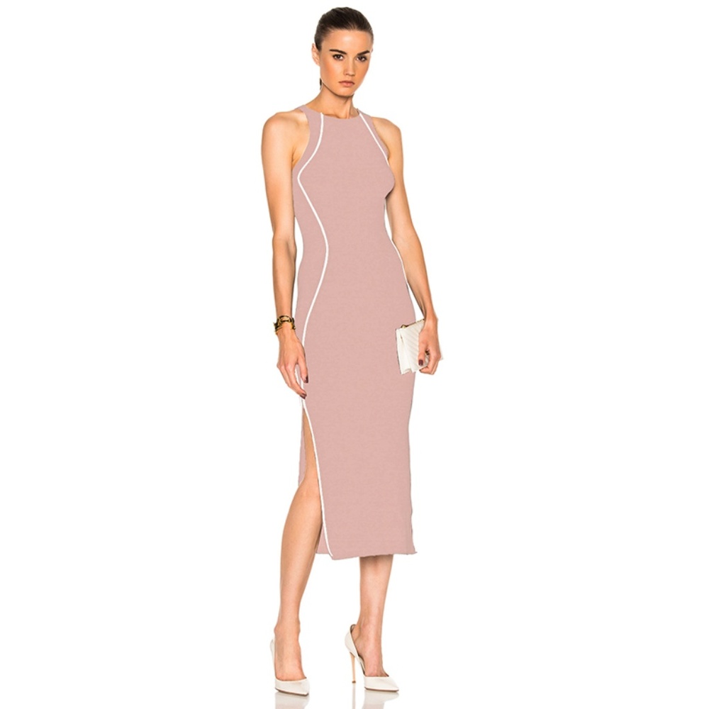 Cream - Nude Sleeveless High Slit Bandage Dress
